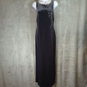 Arianna by Rachel Kaye Gray Velvet Glitter Maxi Dress 90s Y2K Formal Glam Sz 10